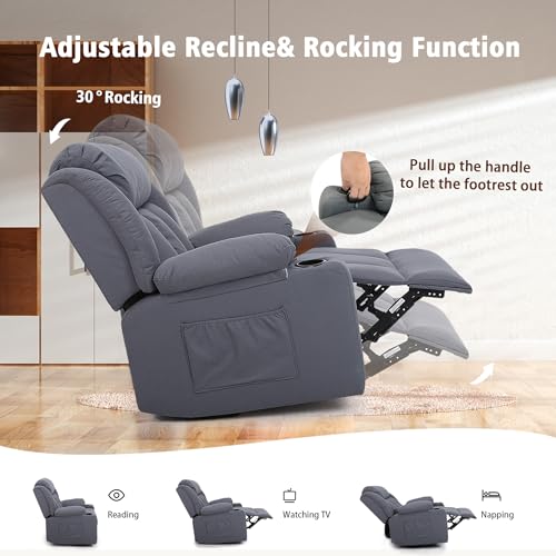 Swivel Recliner Chair with Massage and Heat, Fabric Upholstery, Lime Gray Y550941