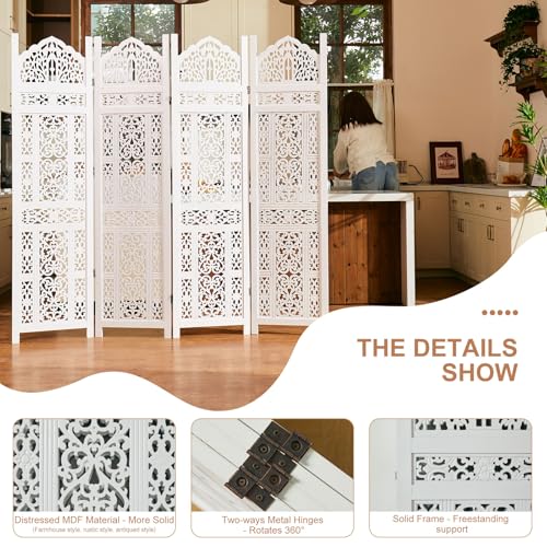 Wood Carved Room Divider 4 Panel Folding Partition Screen X503933