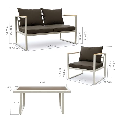 4-Piece Outdoor Patio Furniture Set with Sofa and Tempered Glass Table B6490