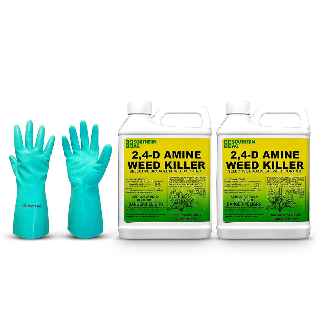 Heavy Duty Weed Killer - Southern Ag 2,4-D Amine Weed Killer - 1 Qt - 2Pack - Concentrated - Broad Leaf Weed Killer for Lawns Safe for Grass - Liquid Weed Killer - Available with Centaurus AZ Gloves