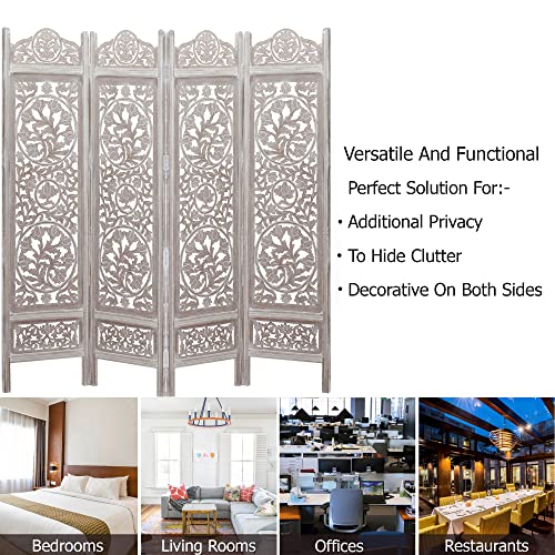 4 Panel Folding Wood Room Divider, Antique Brown, 72 x 80 P209