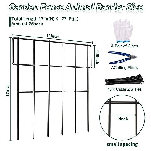 Animal Barrier Fence, No Dig Garden Decorative Fence, Rustproof Metal, 27ft x 17in A77631