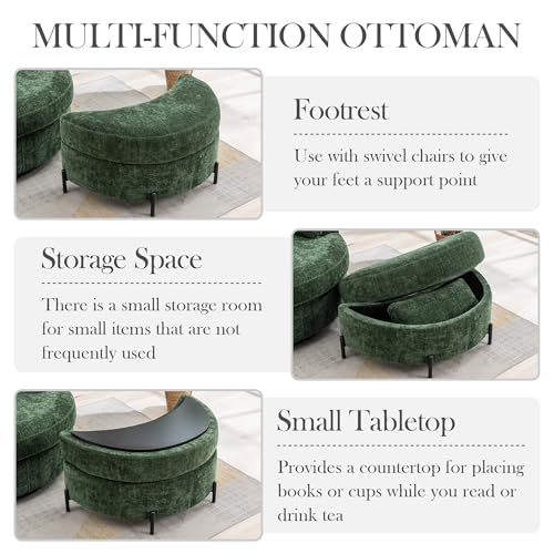 Oversized Swivel Barrel Chair with Ottoman, Chenille, Beige M813