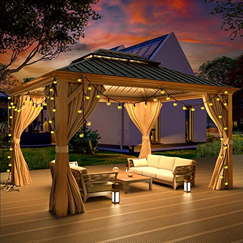 12x16 ft Hardtop Gazebo with Double Roof, Curtains and Netting T94173