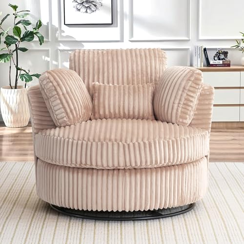 Round Swivel Barrel Chair with Ottoman for Living Room Bedroom G375183