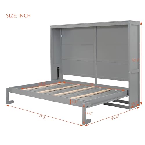 Modern Farmhouse Solid Wood Murphy Cabinet Bed Queen Gray B72702