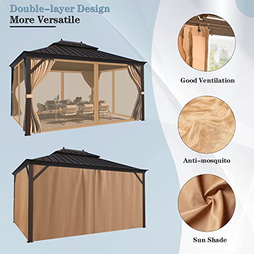 12x16 ft Hardtop Gazebo with Double Roof, Curtains and Netting T94173