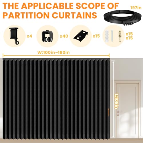 Blackout Accordion Room Divider Curtains with Ceiling Track for Bedroom Patio Sliding Door Q924855