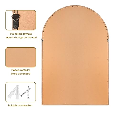 24"x36" Arch Wall Mirror with White Wooden Beads, Rustic Distressed P639802