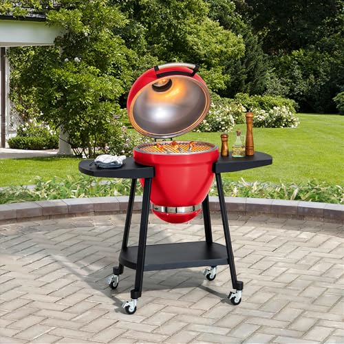 Charcoal Kamado Grill with Pizza Stone and Wheels Y970299