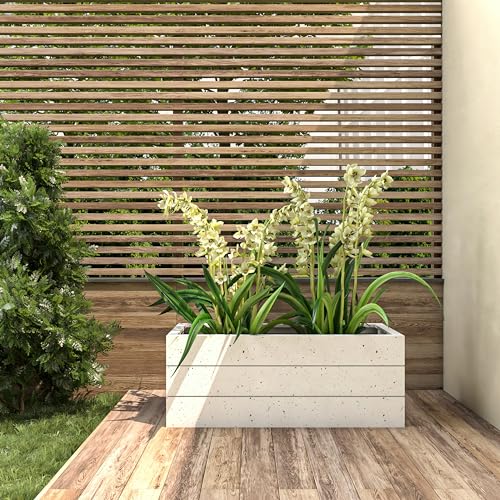 Modern Fiberstone and Clay Rectangular Planter with Drainage Holes S1077