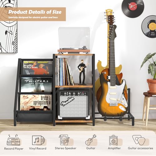 Record Player Stand with Guitar and Vinyl Storage J9238