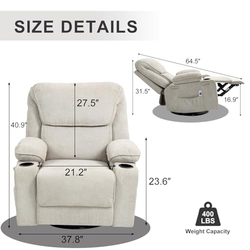 Massage Recliner Chair with Heat, Swivel Rocking, Cup Holders L468