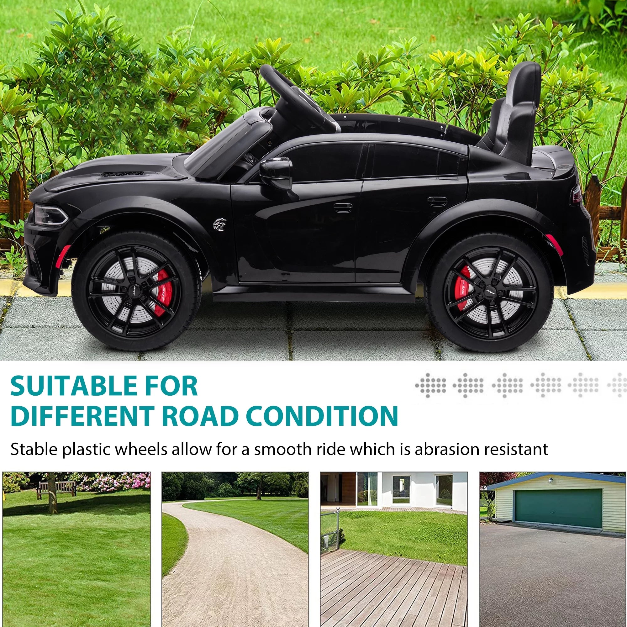 12V Black Dodge Charger Ride On Car with Remote Control, Kids Electric Toy with Bluetooth and LED Light N9460