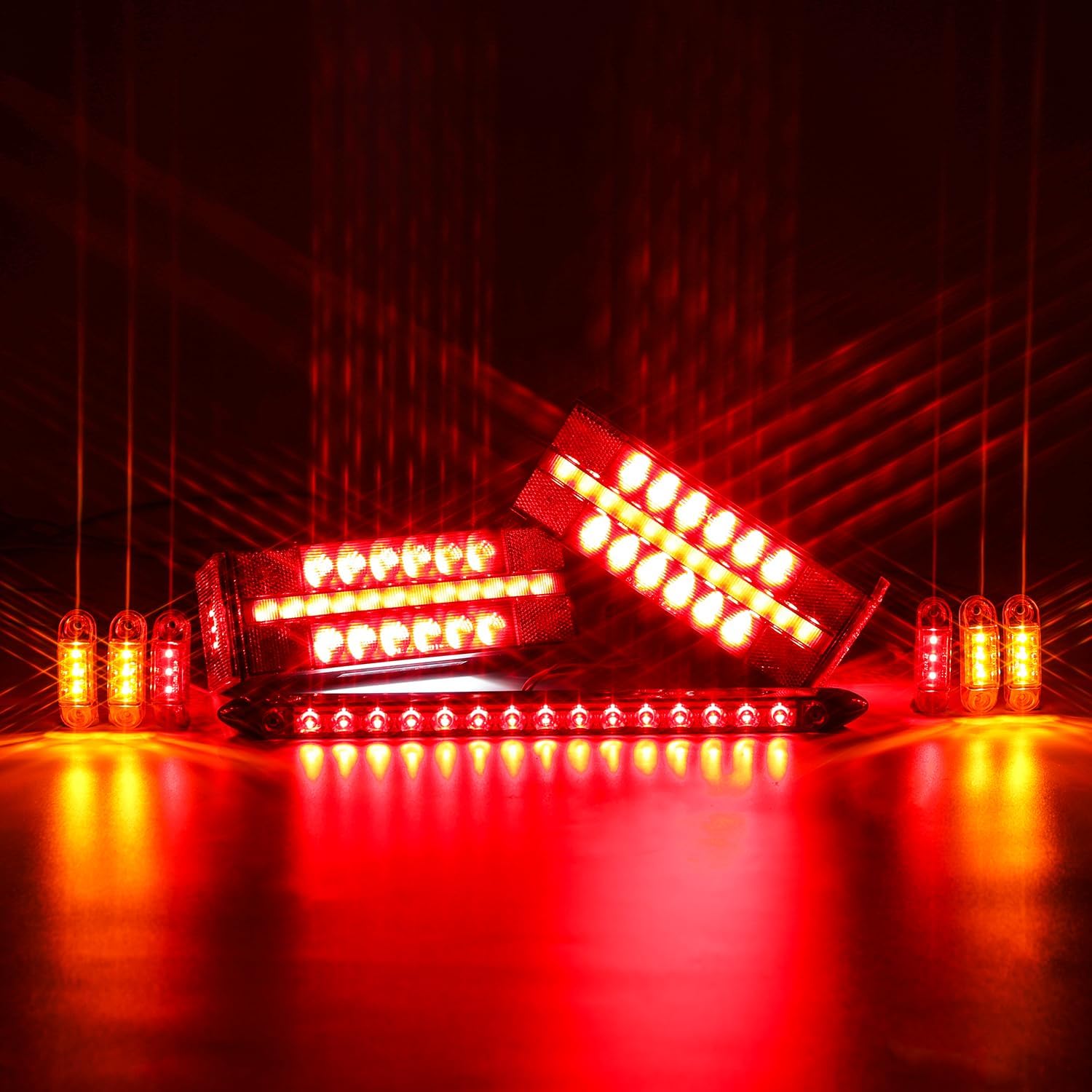 LED Submersible Rectangular Trailer Tail Light Kit with Brake Turn Reverse and Side Marker E1256
