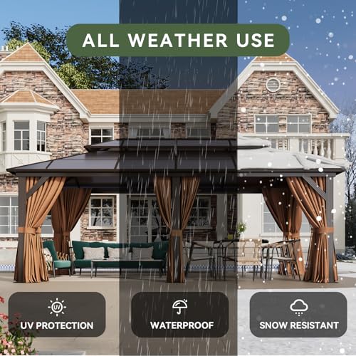 12x16 Hardtop Gazebo with Netting and Curtains for Patio K27275