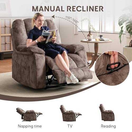 Manual Recliner Chair with Massage and Heat for Adults, Brown O26736