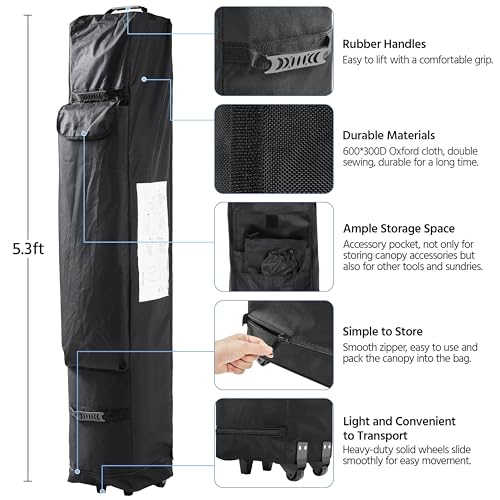 Heavy Duty Pop Up Canopy Tent 10x20 with Wheeled Carry Bag, White Q36763