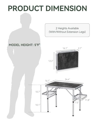 Folding Camping Table Small 2ft, Portable with Extra Space, Aluminum V581