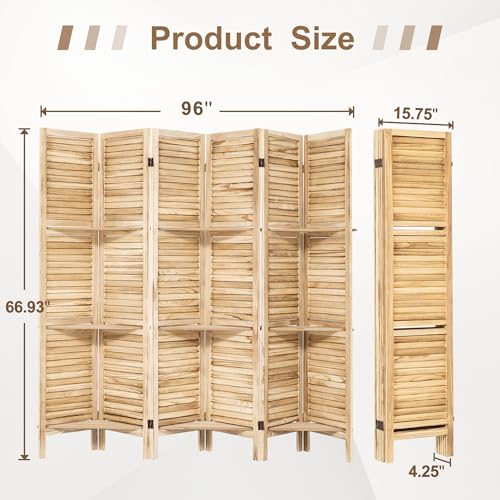 6 Panel Wooden Room Divider with Shelves P850285