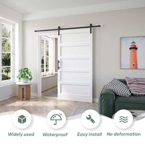 Double 21x84in White Barn Door with 7FT Sliding Hardware Kit, MDF, PVC Surface, DIY Assembly R60322
