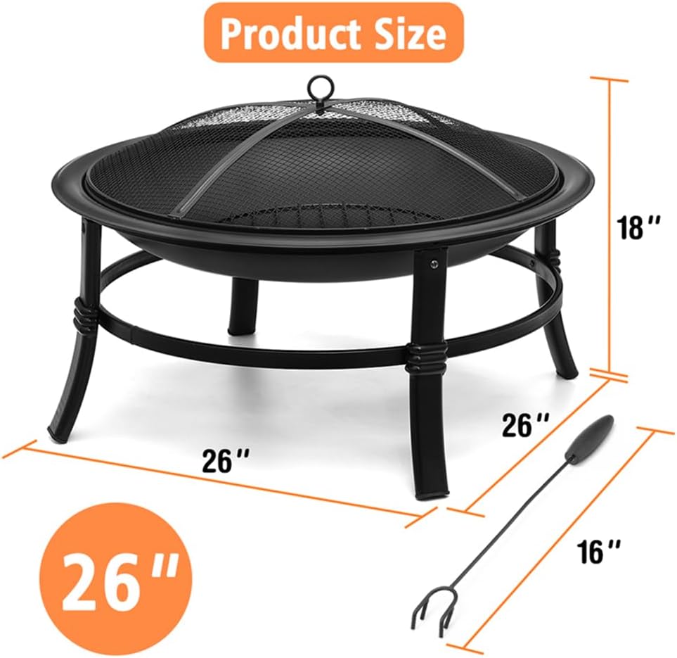Outdoor Wood Burning Fire Pit with Spark Screen and Log Grate M2142