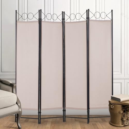 4 Panel Room Divider 6FT Steel Frame Folding Privacy Screen G872592
