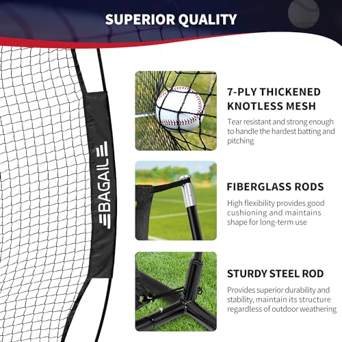 Baseball & Softball Practice Net with Bow Frame, Portable, with Batting Tee and Carry Bag B6660