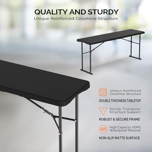 6 FT Narrow Folding Table, HDPE Top with Metal Frame for Parties, Seminars, Home Use I854236