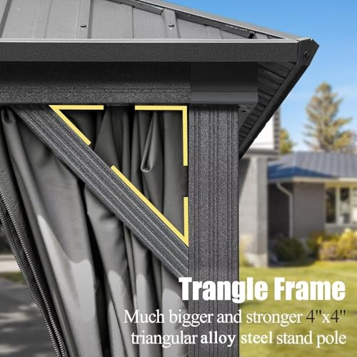 10 x 10 ft Hardtop Gazebo with Netting and Curtains, Galvanized Steel Roof for Patio K80436