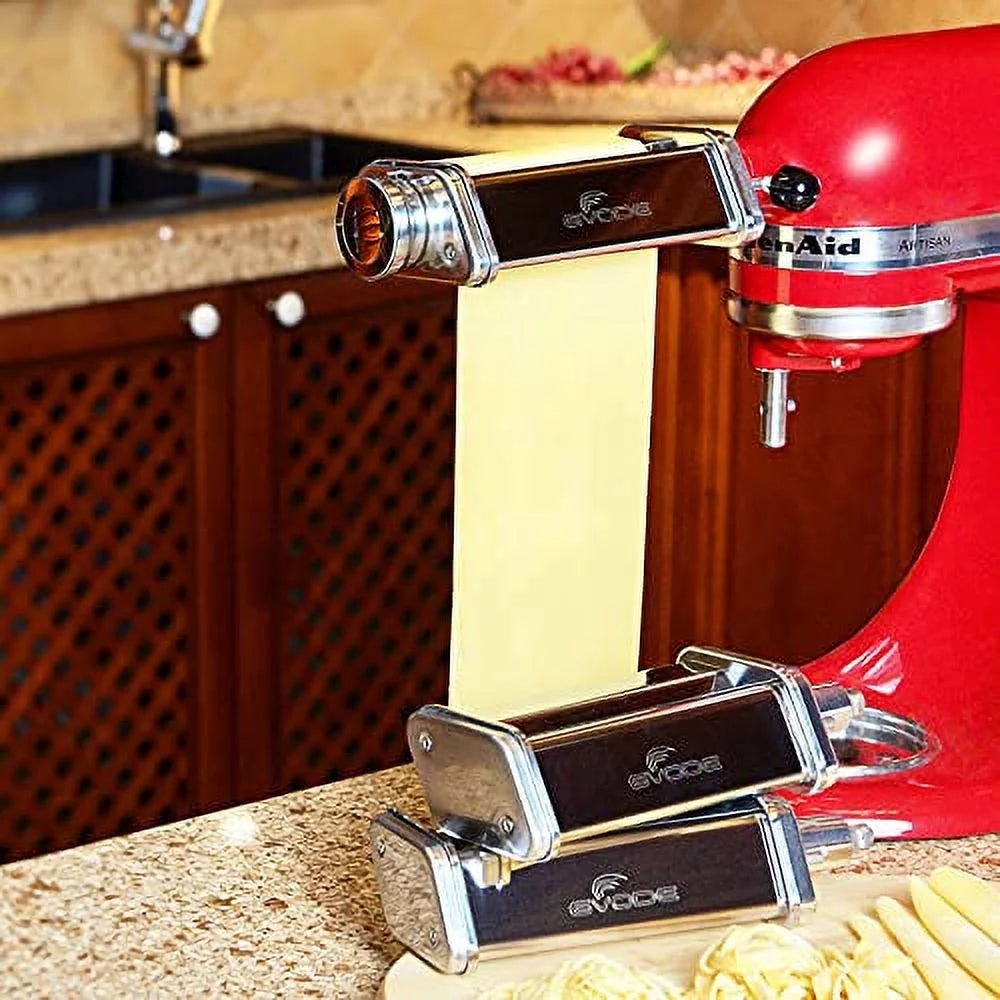 Pasta Attachment for Stand Mixer, 3 Piece Stainless Steel Roller and Cutter Set N609