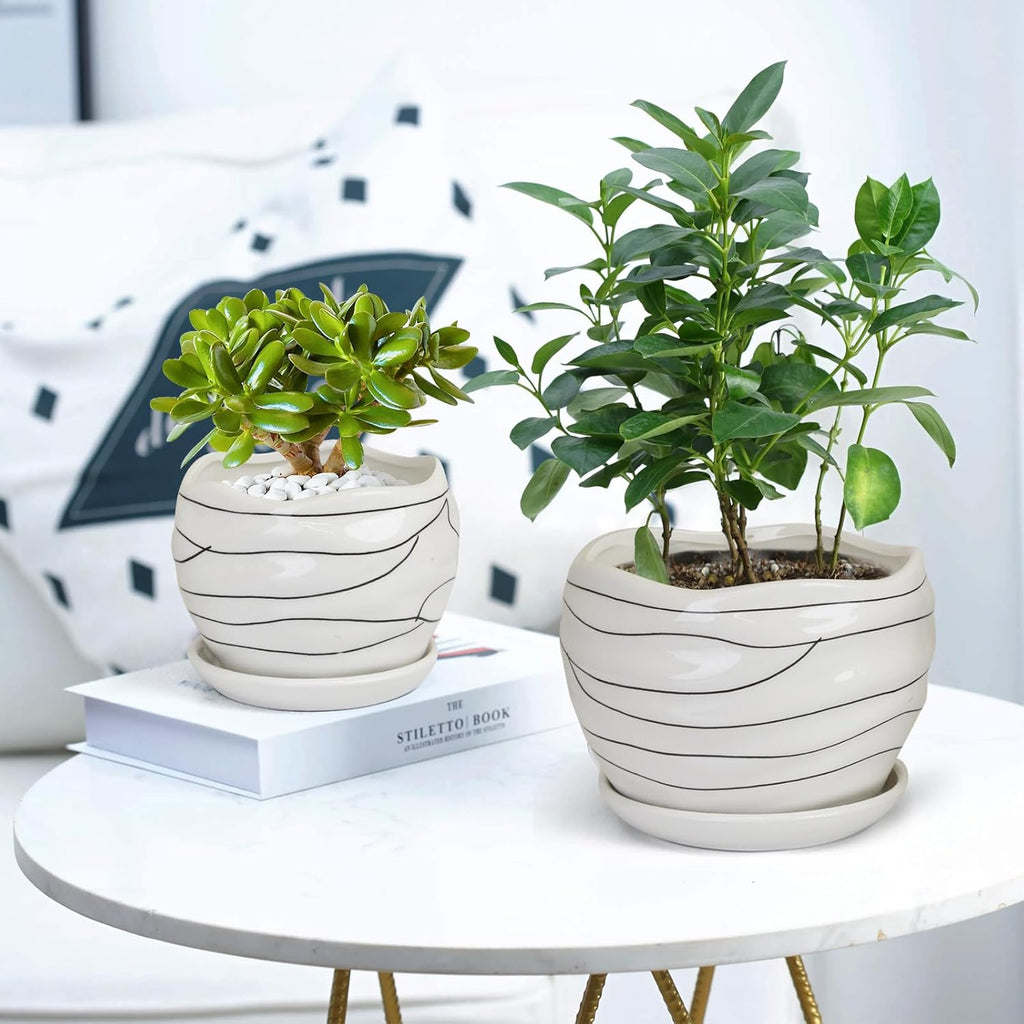 White Ceramic Planter Set, 3 Sizes, Indoor and Outdoor Use X42488