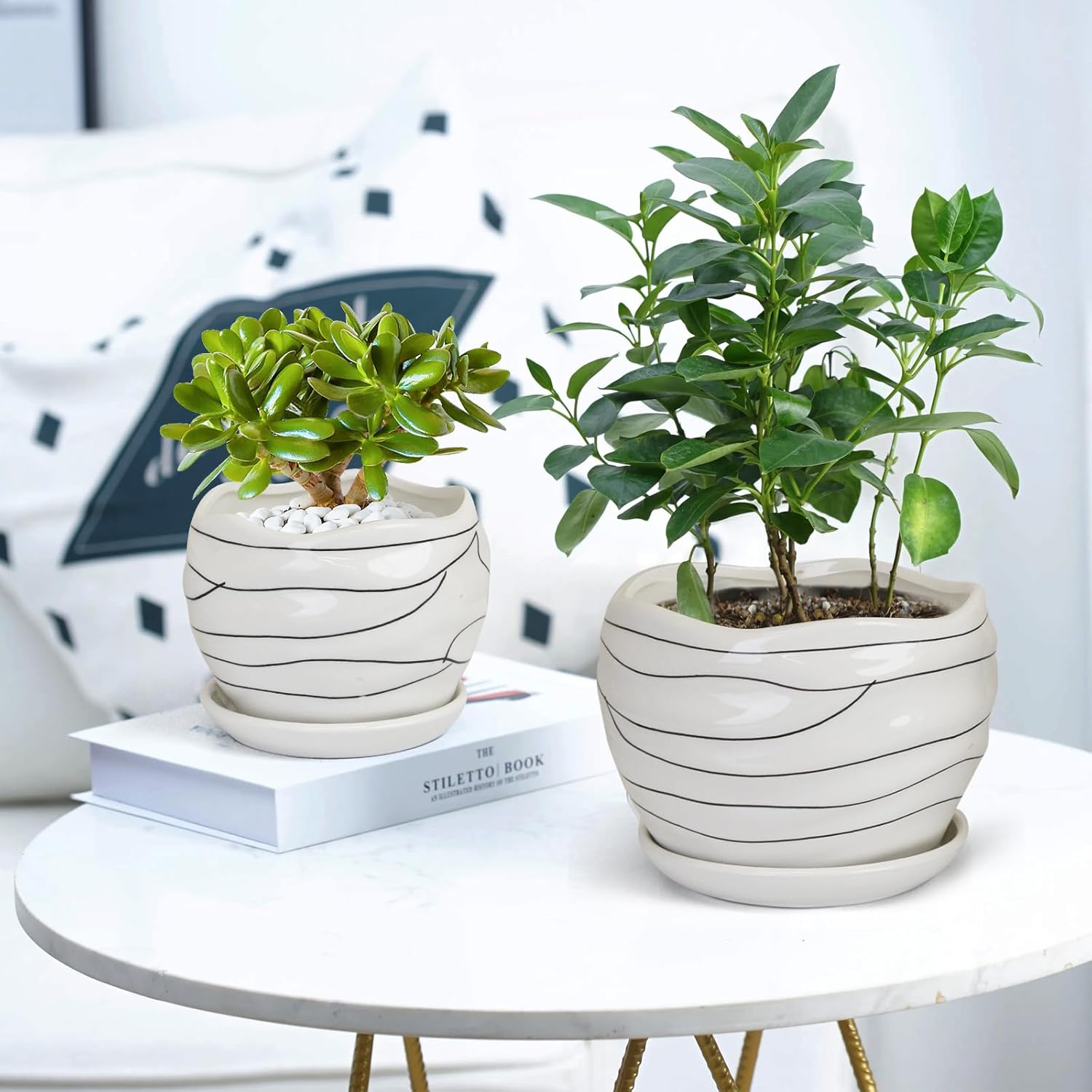 White Ceramic Planter Set, 3 Sizes, Indoor and Outdoor Use X42488