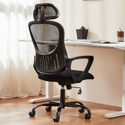 Ergonomic High-Back Mesh Rolling Desk Chair with Adjustable Headrest, Pink S9181