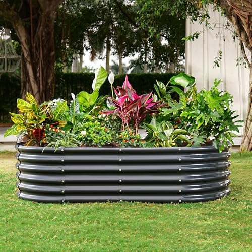Galvanized Raised Garden Bed Kit 4x2x1.5ft Oval Metal Planter Box for Vegetables Outdoor V57489