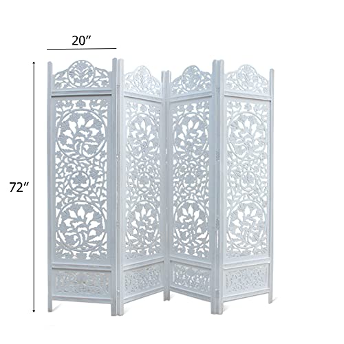 4 Panel Folding Wood Room Divider, Antique Brown, 72 x 80 P209