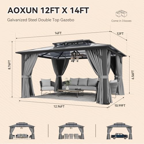 12x16 Hardtop Gazebo with Netting and Curtains for Patio K27275