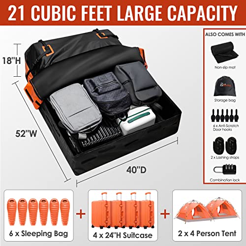 Car Rooftop Cargo Carrier - 21 Cubic Feet, Waterproof Heavy Duty Roof Bag with Anti-Slip Mat V160