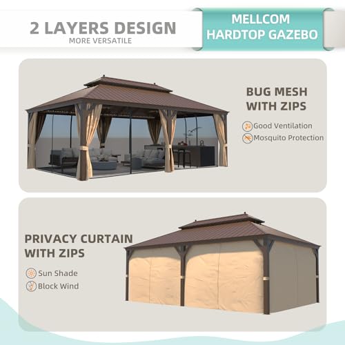 12x16 ft Hardtop Gazebo with Double Roof, Curtains and Netting T94173