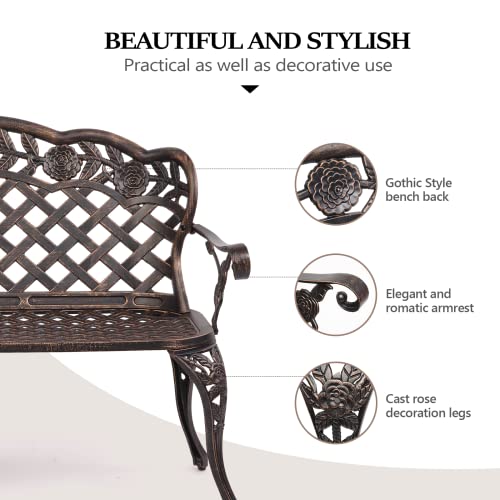 Outdoor Bench, Antique Cast Aluminum Garden Seating for 2-3 People O329814