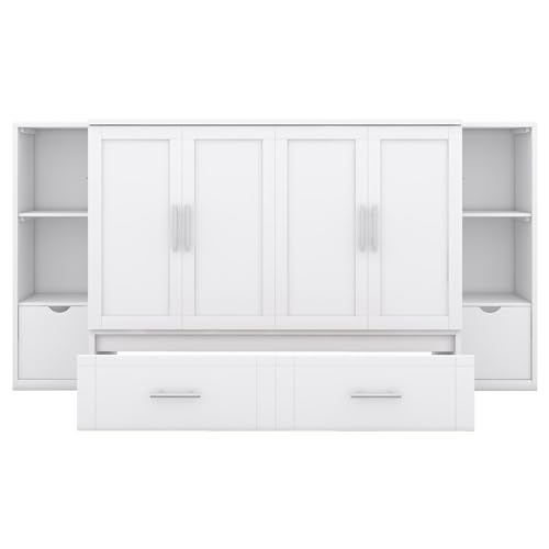 Murphy Bed Chest with Shelves and USB Ports, Foldable Wood Frame Y56482