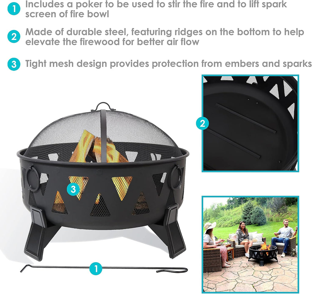 Steel Wood-Burning Fire Pit with Poker and Spark Screen C63927