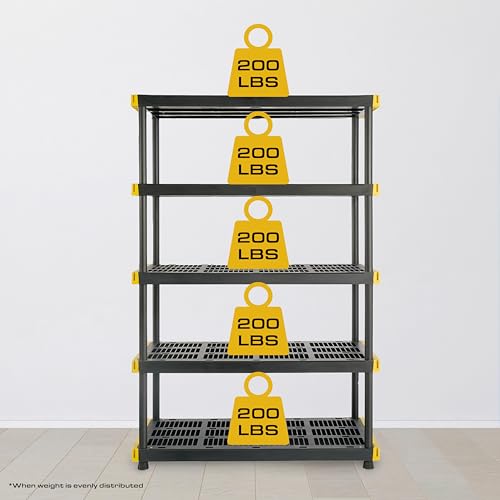 5-Tier Heavy Duty Plastic Storage Shelving Unit, 200lbs per Shelf, Indoor Outdoor L93051