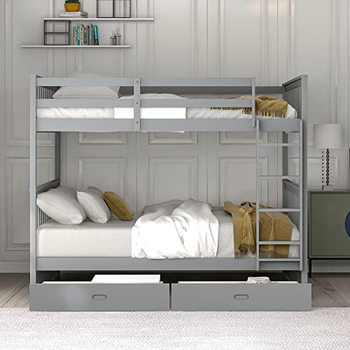 Twin Over Full Bunk Bed with Slide and Stairs for Kids I642