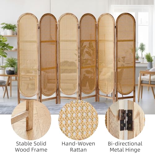 Foldable Wooden Room Divider, Hand-Woven Rattan Privacy Screen Q240970