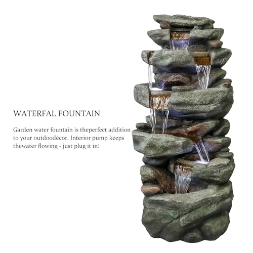 40" High 6-Tier Cascading Rock Outdoor Water Fountain with LED Lights D57471