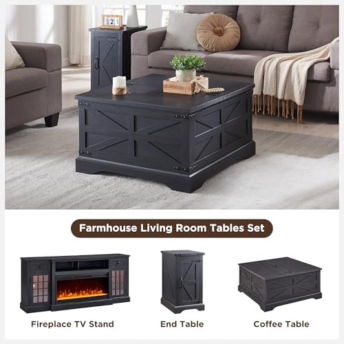 Farmhouse Lift Top Coffee Table with Storage, 36" Wood Square Center Table, Light Brown V399