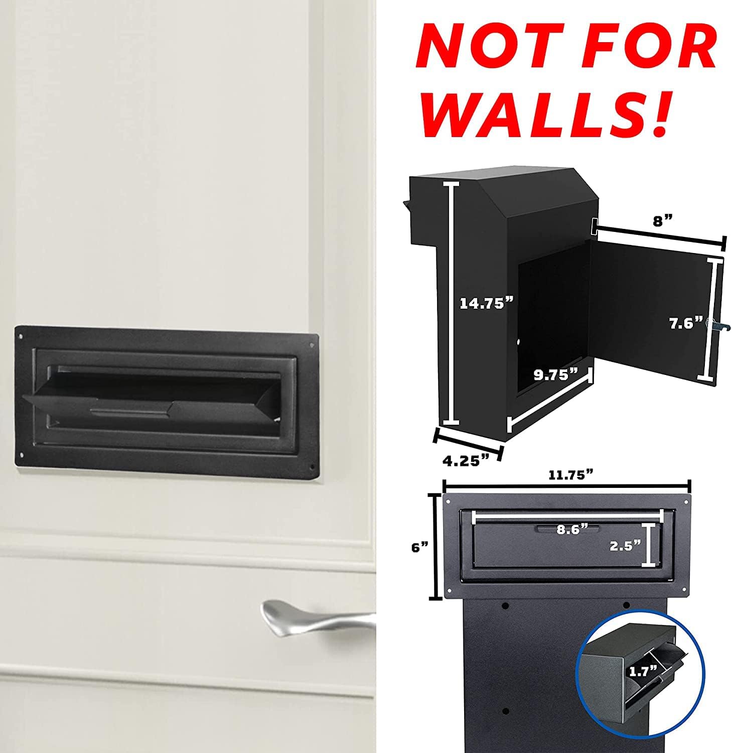 Door Drop Box for Mail, Rent, Deposit, and Night Key, Locking Steel Mailbox with Rear Access, Black G160