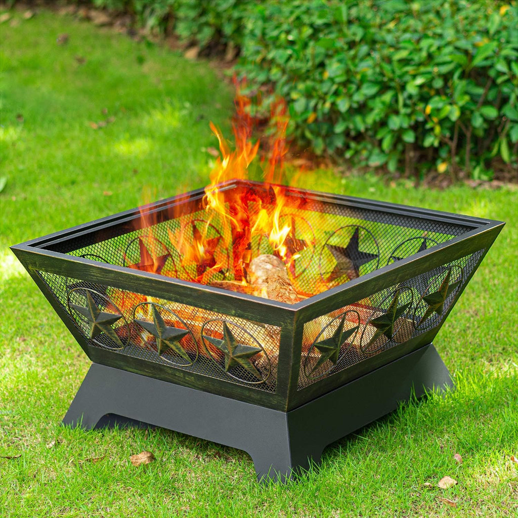 Outdoor Wood Burning Fire Pit 24in with Spark Screen Lid K6441