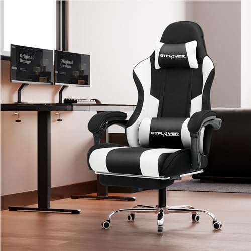 Gaming Chair with Footrest and Lumbar Support, Height Adjustable, Blue Y9034